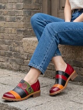 NWOT Fall Color-Block Loafer Flats Leather Slip-On Shoes Women Size EU 40 / US 9